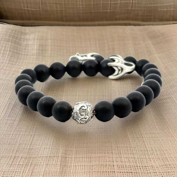 David Yurman Estate Matte Onyx Carved Prayer Beads Bracelet 8.5" Silver DY533 - Picture 5 of 12
